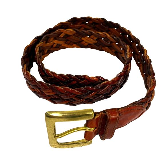 Talbots braided leather belt vintage brass buckle size S reddish brown - Picture 6 of 8